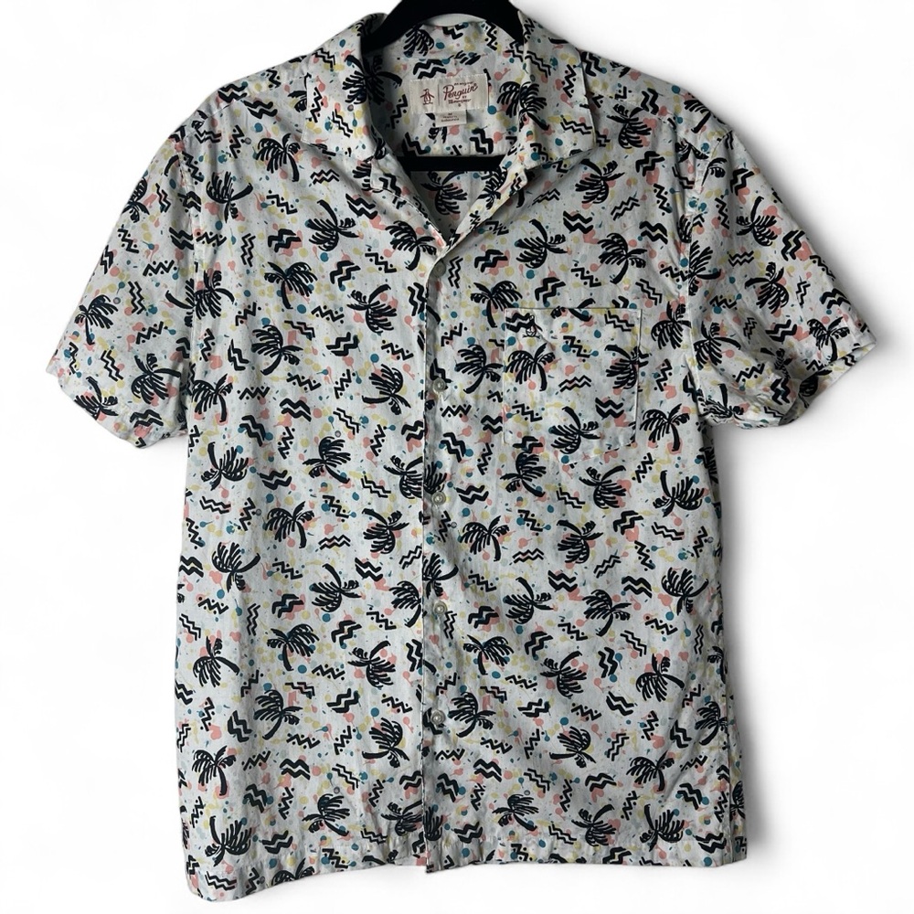 Original Penguin – Men’s Palm Tree‎ Print Button-Up Shirt pastel white – Sz. M